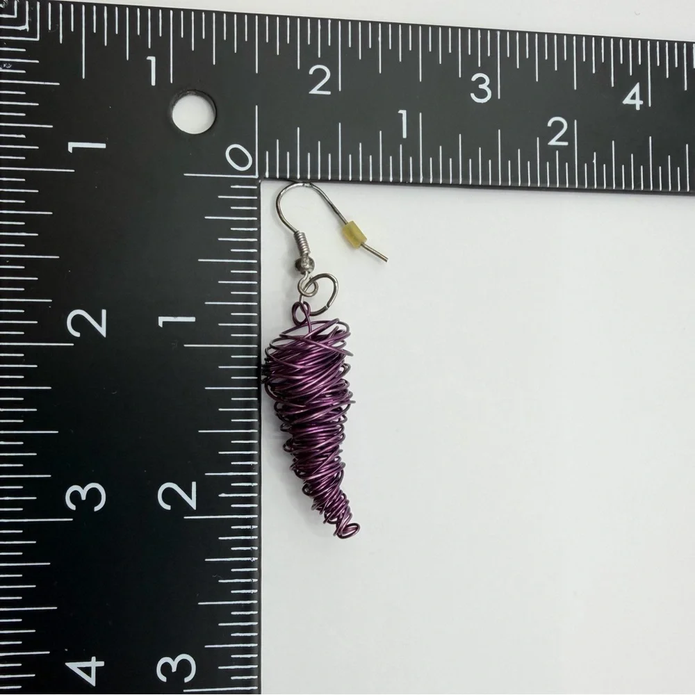 Handmade Purple Wire Wrapped Tornado Dangle Earrings Anodized Aluminum Jewelry